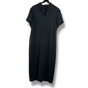 Hillard & Hanson Womens Size 16 Split Neck Maxi Dress Solid Black Elevated Basic